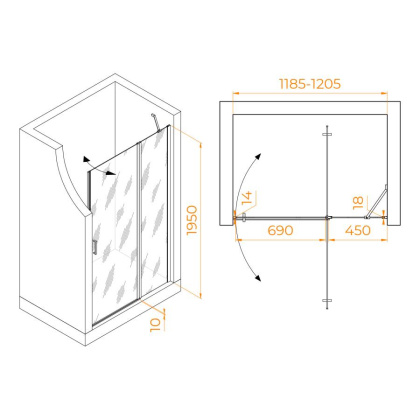 Душевая дверь 120*195 RGW LE-004-Gr Серый/Прозрачное/6 мм
