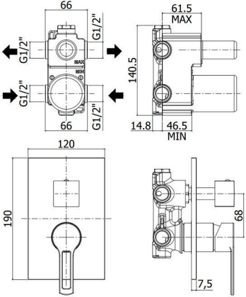 Смеситель для душа Paffoni Ringo RIN018NO/M (с внутренней частью)