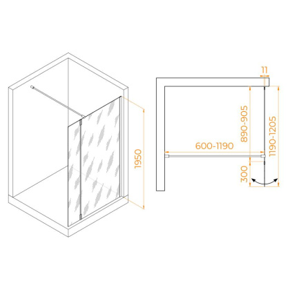 Душевая перегородка RGW WA-050Gb (WA-002Gb + Z-070Gb), 351005093-16