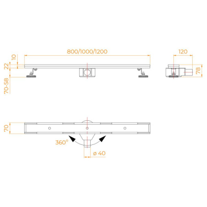 Душевой трап RGW SDR-08-120 прямой 1200 хром Ø 50 мм сифон + ножки, под плитку
