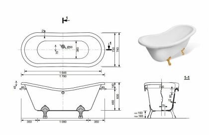 Ванна из искусственного мрамора Эстет Бостон 180x74
