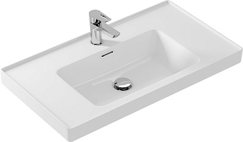 Прямоугольная тонкостенная мебельная раковина CREA с отверстием под смеситель, размером 80 см.