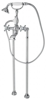 GOLF-VDP-01-Bi Напольный смеситель для ванны с ручным душем Исполнение: Хром, Ручки: Белые 