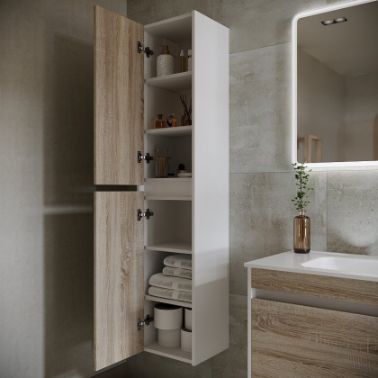 Шкаф-пенал SANCOS Smart подвесной дуб бардолино/белый, 350х300х1600 мм, арт. PSM35E