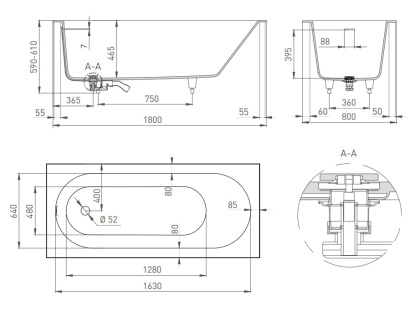 Ванна из искусственного камня ORNELLA_KIT 180,102422M
