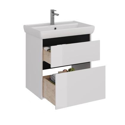 Тумба Lemark COMBI 70см под 1 раковину, подвесная/напольная, 2 ящика, цвет планки: Чёрный, цвет корпуса, фасада: Белый глянец Тумба Lemark COMBI 70см под 1 раковину, подвесная/напольная, 2 ящика, цвет планки: Чёрный, цвет корпуса, фасада: Белый глянец