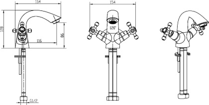 Смеситель для умывальника ROYAL CRYSTAL Black, золото_Комплект