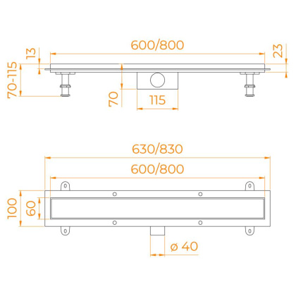 Душевой трап RGW SDR-34-80 линейный 800 хром Ø 50 мм на ножках
