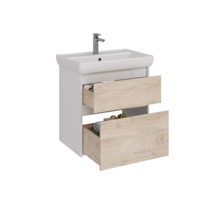 Тумба Lemark COMBI 70см под 1 раковину, подвесная/напольная, 2 ящика, цвет фасада: Дуб кантри, цвет корпуса: Белый глянец