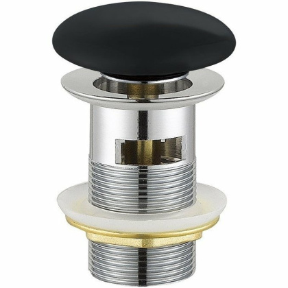 CZR-SAT7-NERO Донный клапан с системой "Клик-клак" с переливом,  чёрная керамическая крышка