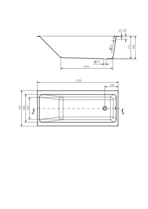 Ванна прямоугольная CREA 170x75 белый