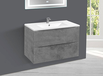 База под керамическую раковину Mia 800 подвесная, 2 выкатных ящика soft close, Beton База под керамическую раковину Mia 800 подвесная, 2 выкатных ящика soft close, Beton