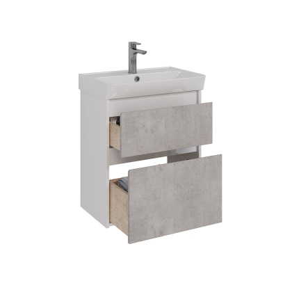 Тумба Lemark COMBI 60см под 1 раковину, подвесная/напольная, 2 ящика, цвет фасада: Бетон, цвет корпуса: Белый глянец