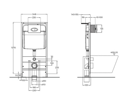 Инсталляция для подвесного унитаза с усиленными креплениями, 1190х548х115 мм BB025