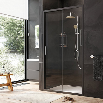 W90G-110-1-195BT Gem Solo Дверь душевая 110х195, стекло прозрачное, профиль Черный матовый