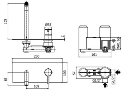 Смеситель для раковины Paffoni Light LIG105ST (с внутренней частью) сталь