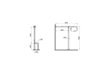 Поручень опорный напольный под углом 90° Поручень опорный напольный под углом 90°