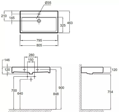 Раковина-столешница 80 СМ VIVIENNE, шт