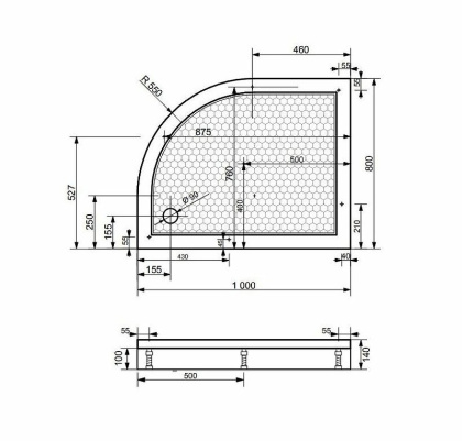 Душевой поддон из искусственного камня Эстет Омега 100х80 L ФР-00000768 Белый