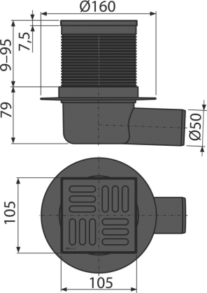 Сливной трап 105×105/50 мм боковой сток, решетка из нержавеющей стали, черный-мат, гидрозатвор комбинированный SMART Сливной трап 105×105/50 мм боковой сток, решетка из нержавеющей стали, черный-мат, гидрозатвор комбинированный SMART