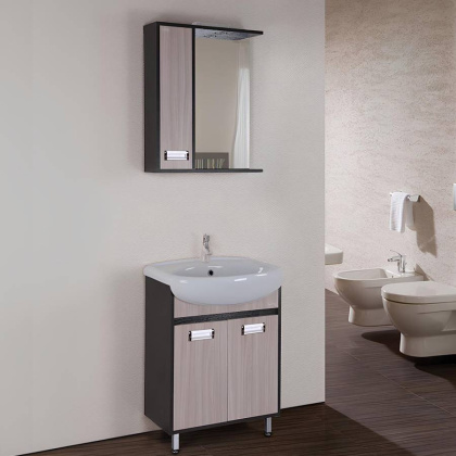 Шкаф-зеркало Onika Гамма 58 ясень шимо/венге, левый, с подсветкой