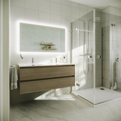 Тумба подвесная SANCOS Cento 1190х450х500, c двумя ящиками оснащенными доводчиками, карпатская ель, арт. CN120-2KE Тумба подвесная SANCOS Cento 1190х450х500, c двумя ящиками оснащенными доводчиками, карпатская ель, арт. CN120-2KE