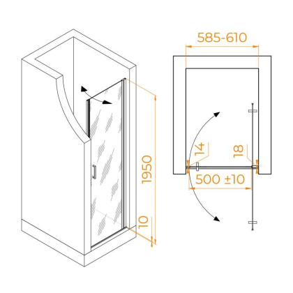 Душевая дверь  60*195 RGW LE-003-Gr Серый/Матовое/6 мм