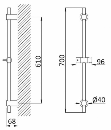 CZR-B-SD-NOP Душевая штанга круглое сечение, исполнение черный матовый