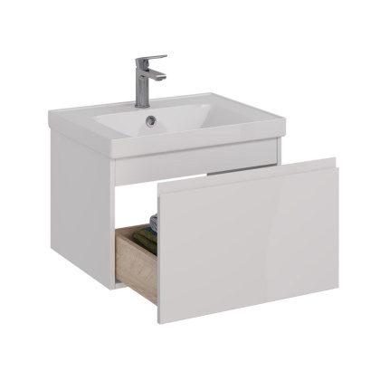 Тумба Lemark VEON MINI 60см под 1 раковину, подвесная,1 ящик, цвет корпуса, фасада: Белый глянец