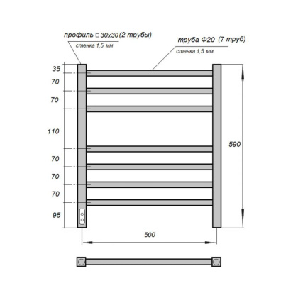 Полотенцесушитель электрический Point Веста PN70756BR П7 500x600, диммер слева, бронза Полотенцесушитель электрический Point Веста PN70756BR П7 500x600, диммер слева, бронза