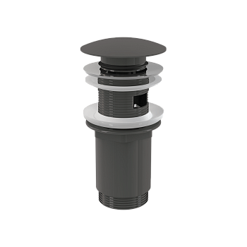 Донный клапан сифона для умывальника CLICK/CLACK 5/4", цельнометаллический с переливом и большой заглушкой, GUN METAL-глянец Донный клапан сифона для умывальника CLICK/CLACK 5/4", цельнометаллический с переливом и большой заглушкой, GUN METAL-глянец