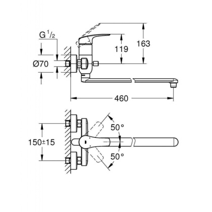 Смеситель Grohe Eurosmart 2021 для ванны и раковины, 23992003 Смеситель Grohe Eurosmart 2021 для ванны и раковины, 23992003