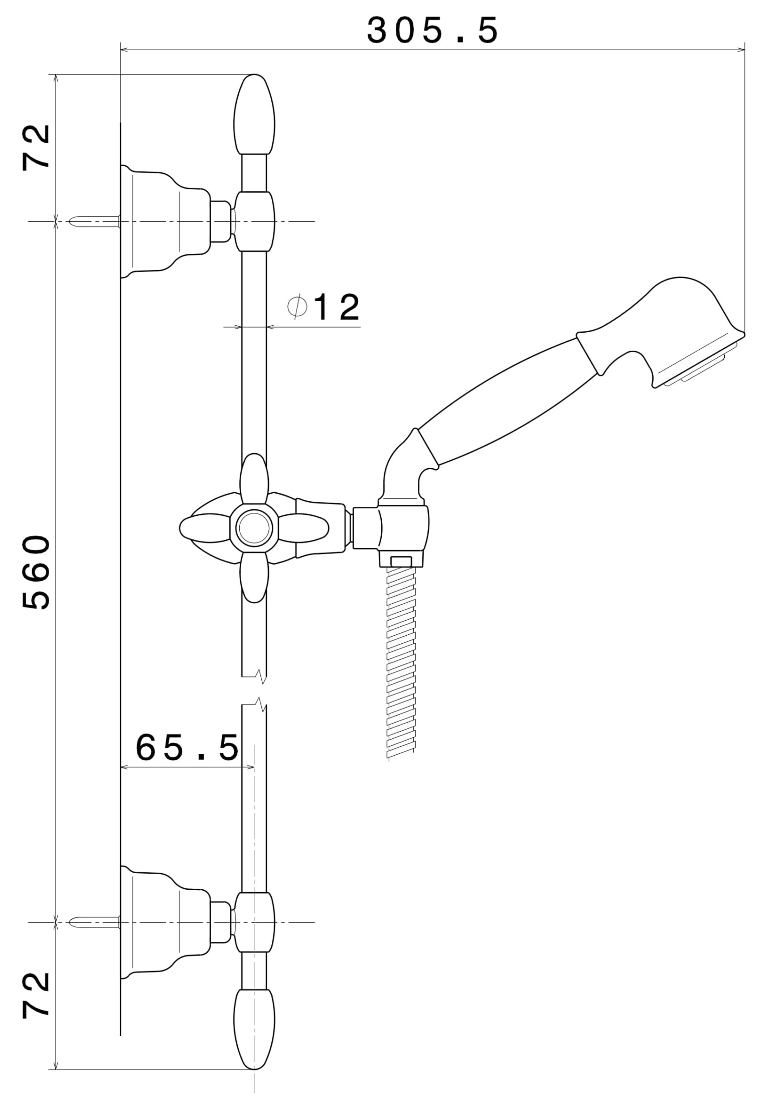 Душевая стойка MUSE без выхода для подачи воды, потертая бронза