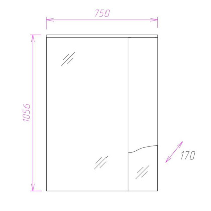 Шкаф-зеркало Onika Моника 75 белый, правый, с подсветкой