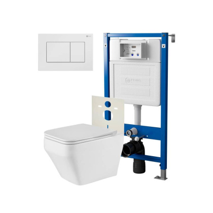 Сет: Система инсталляции Point Элемент для подвесного унитаза PN45120 + Клавиша смыва для инсталляции Point Ника, белая, PN44081W + Унитаз подвесной Point Аврора PN41101 безободковый, белый, сиденье дюропласт, микролифт, быстросъемное