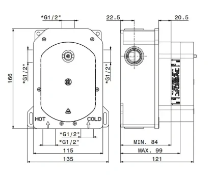 Универсальная внутренняя часть для термостатического смесителя на три потока для душа