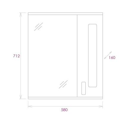 Шкаф-зеркало Onika Кристалл 58 белый, правый, с подсветкой