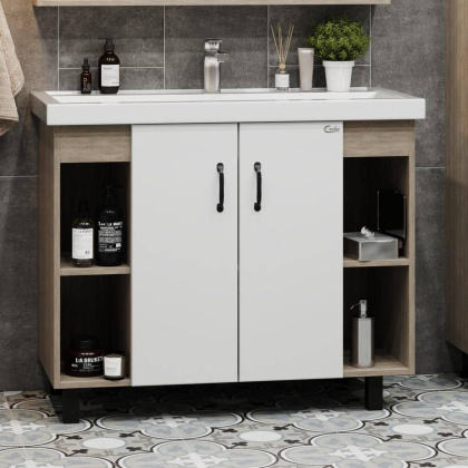 Тумба Onika Тимбер 100 напольная, белая мат./дуб сонома (ум. Фостер 100) Тумба Onika Тимбер 100 напольная, белая мат./дуб сонома (ум. Фостер 100)