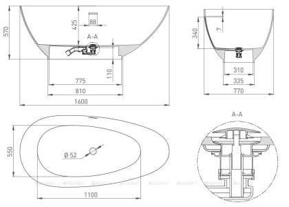 Ванна из искусственного камня PAOLA 160,101511G