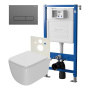 Сет: Система инсталляции Point Элемент для подвесного унитаза PN45120 + Клавиша смыва для инсталляции Point Меркурий, цвет графит, PN44831GM + Унитаз подвесной Point Меркурий безободковый, сиденье дюропласт микролифт, быстросъем, белый PN41831