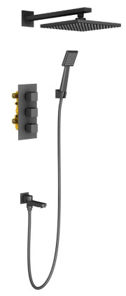 Душевая система Timo Tetra-thermo SX-0199/03SM скрытого монтажа с термостатом, черная матовая Душевая система Timo Tetra-thermo SX-0199/03SM скрытого монтажа с термостатом, черная матовая