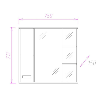 Шкаф-зеркало Onika Гамма 75 ясень шимо/венге, левый, с подсветкой