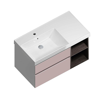 Тумба CUBO левая подвесная с ящиками 90, Мальва матовая-древесная CU.90lh\MAL