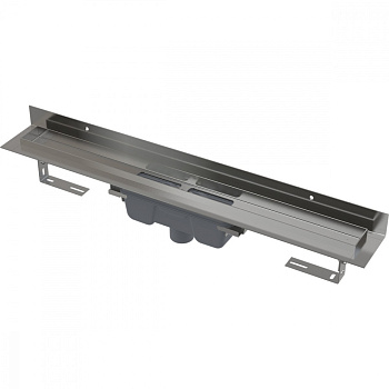 Водоотводящий желоб с порогами для цельной решетки и фиксированным воротником к стене, вертикальный сток