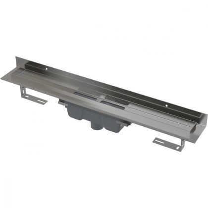 Водоотводящий желоб с порогами для цельной решетки и фиксированным воротником к стене, вертикальный сток