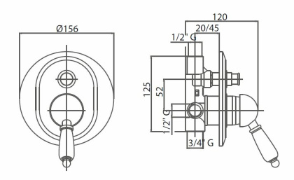 VENEZIA-VDIM-03/24-Bi Встраиваемый однорычажный смеситель для душа с переключателем, исполнение золото
