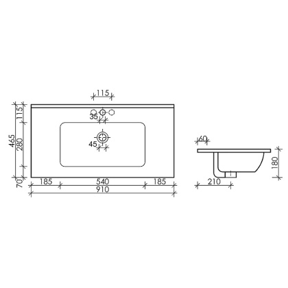 Умывальник накладной прямоугольный (цвет Черный Матовый) Element 910*465*180мм