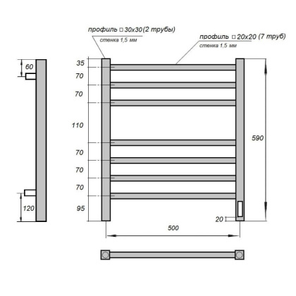 Полотенцесушитель электрический Point Вега PN71856 П7 500x600, диммер справа, хром Полотенцесушитель электрический Point Вега PN71856 П7 500x600, диммер справа, хром