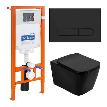 BB3202CHR-MB/BB3202SC-MB/BB002-80/BB007-PR-NERO.M Унитаз подвесной BelBagno ARDENTE-C BB3202CHR-MB+BB3202SC-MB + Система инсталляции для унитазов BelBagno BB002-80 с кнопкой смыва BB007-PR-NERO.M Исполнение: Чёрный матовый 