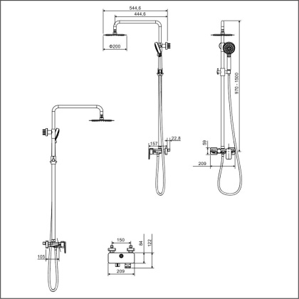 Система для душа наружного монтажа EXCELLENT Rain Altar AREX.SY.781BL (черный мат)